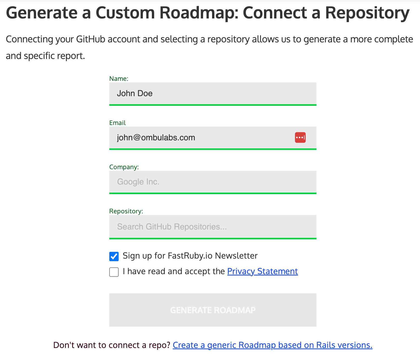 Automated Roadmap GitHub Form
